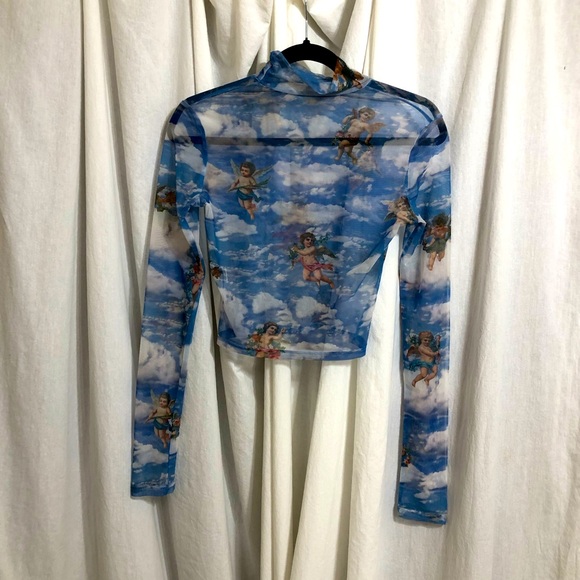 Mesh T Neck Long Sleeves - Picture 1 of 3